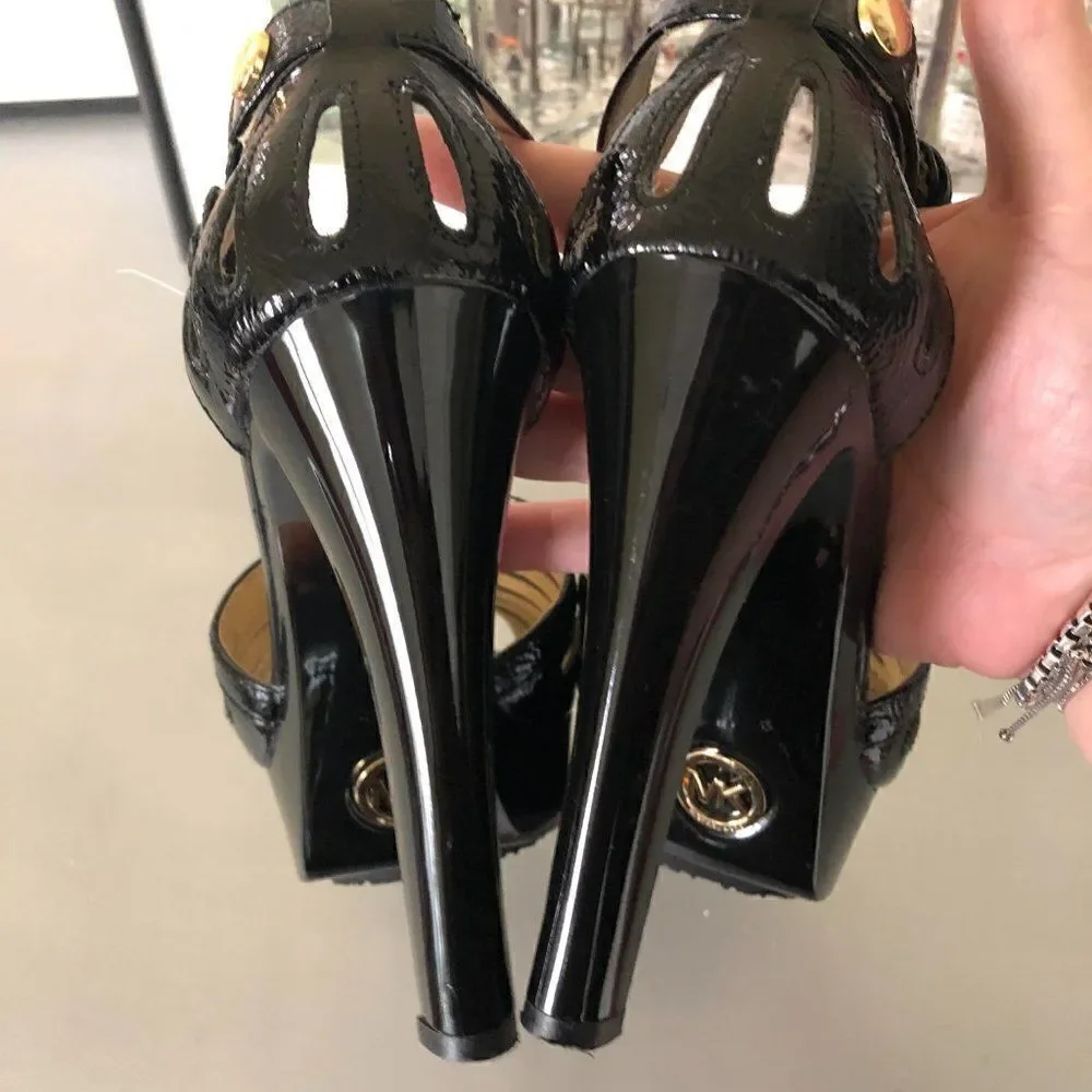 ‎Michael Kors Black Patent Leather Platform Sandals